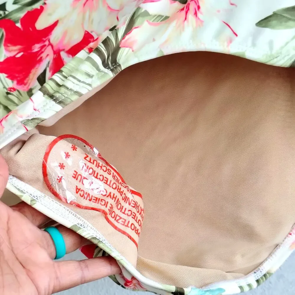 Swim By Cacique Women Plus Size 28 Green Pink Floral Tropical Bikini Bottom NEW